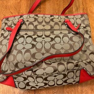 Coach Red and Brown Signature Tote